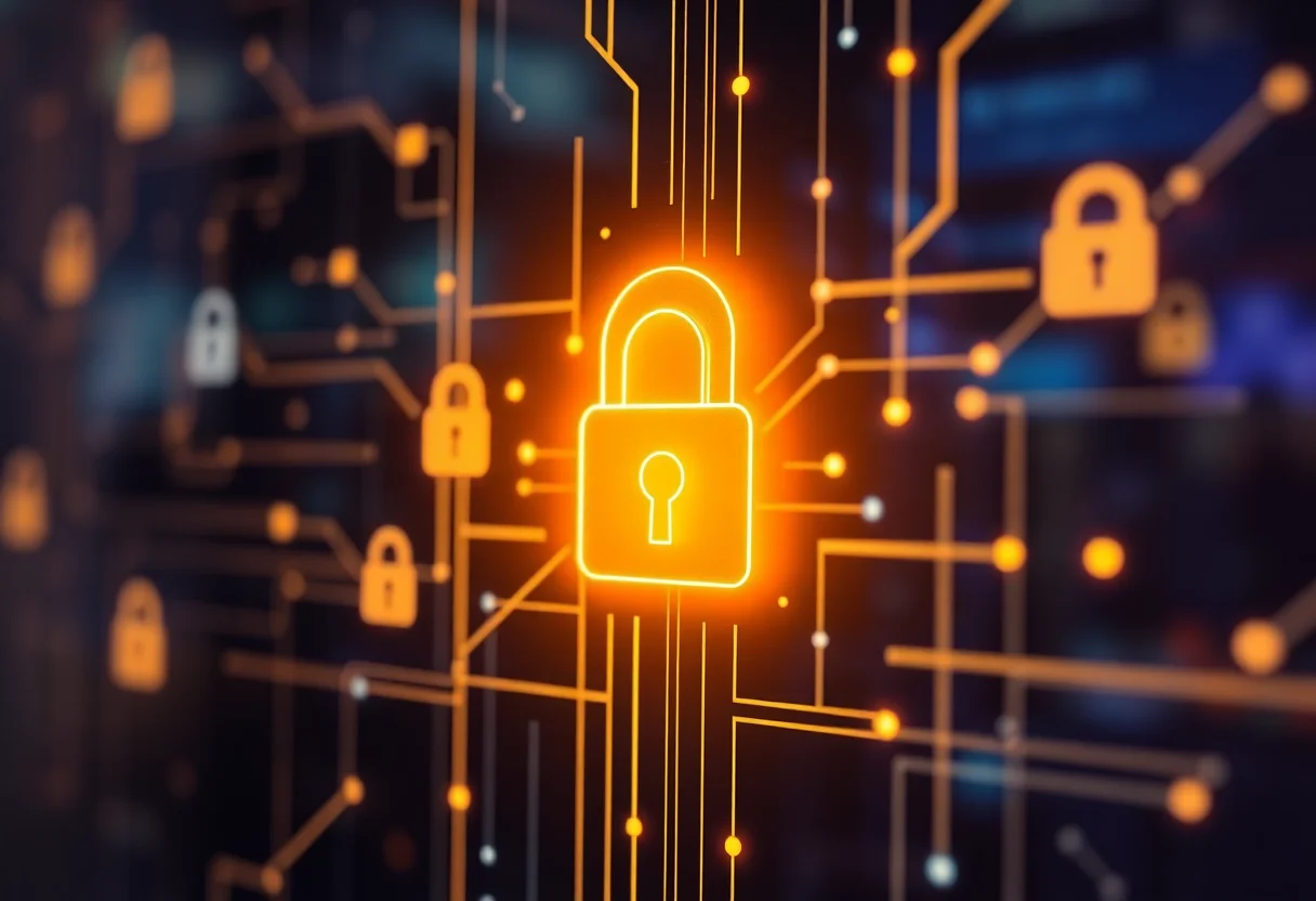 Abstract digital security concept with glowing locks