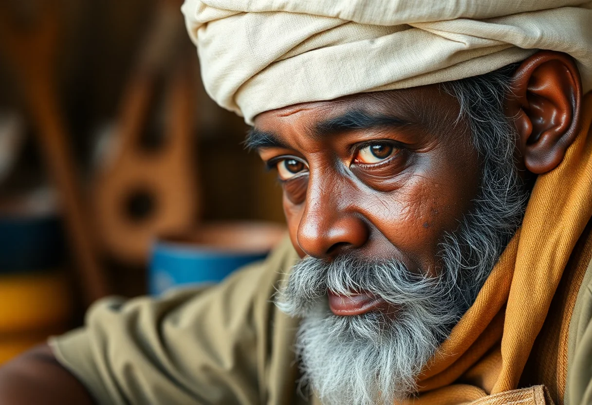 Close-up of an artisan's hands weaving on a traditional wooden loom, creating a colorful pattern.